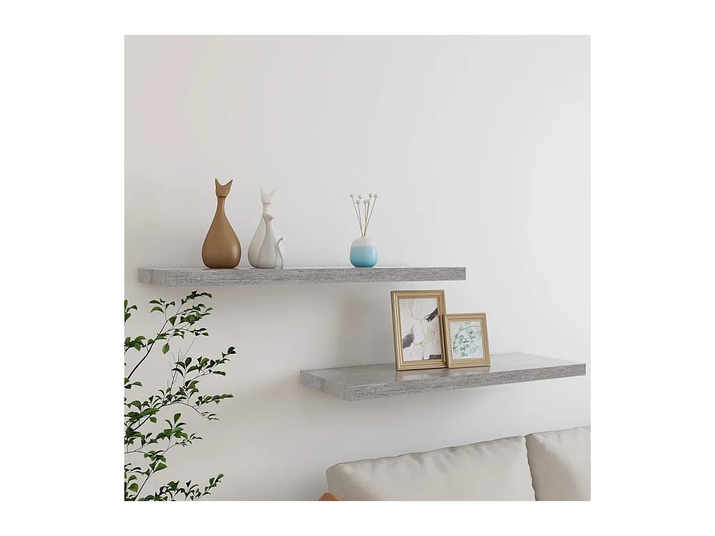 Étagères murales murales 2 pcs gris béton 80x23,5x3,8 cm MDF OFR92460 BonneVie Meuble