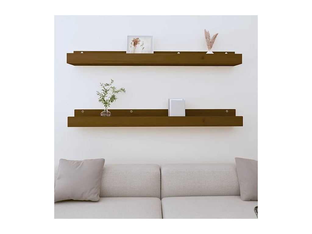 Étagères murales 2pcs Marron miel 110x12x9cm Bois de pin massif OFR74792 BonneVie Meuble