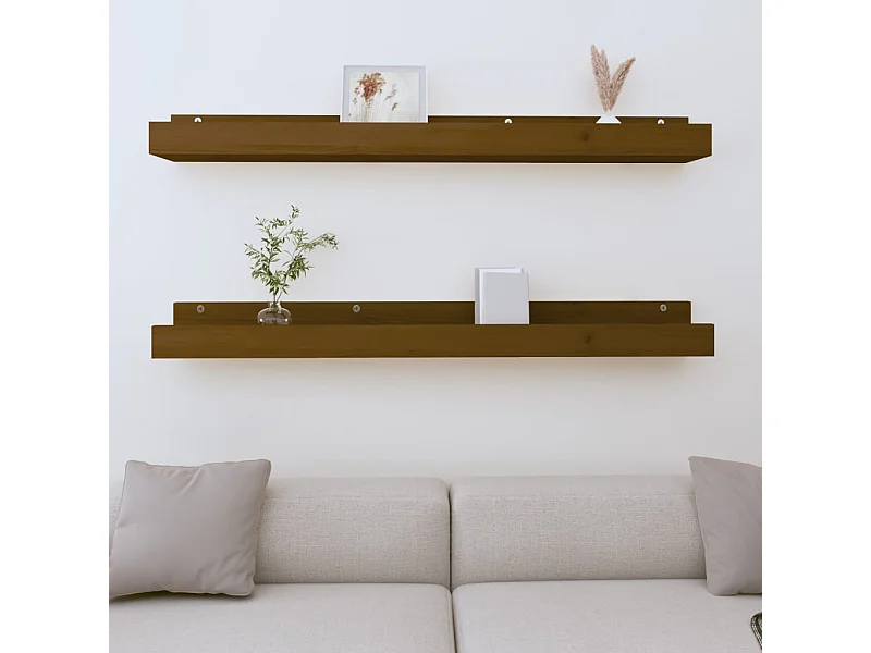 Étagères murales 2pcs Marron miel 110x12x9cm Bois de pin massif OFR74792 BonneVie Meuble