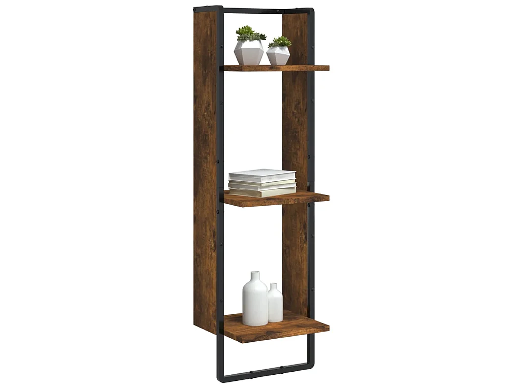 Étagère murale 3 niveaux chêne fumé 30x25x100cm bois ingénierie OFR44470 BonneVie Meuble