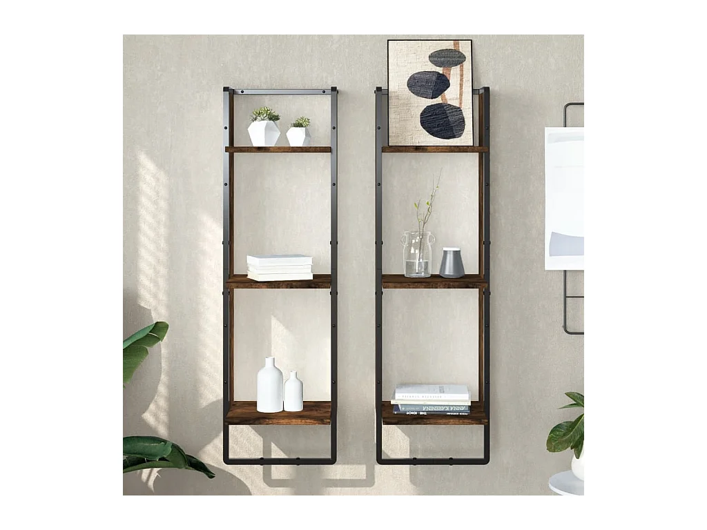 Étagère murale 3 niveaux chêne fumé 30x25x100cm bois ingénierie OFR44470 BonneVie Meuble