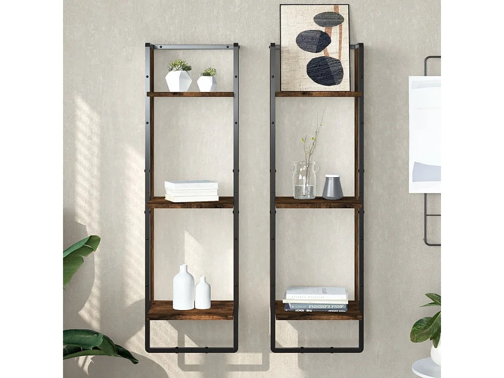 Étagère murale 3 niveaux chêne fumé 30x25x100cm bois ingénierie OFR44470 BonneVie Meuble