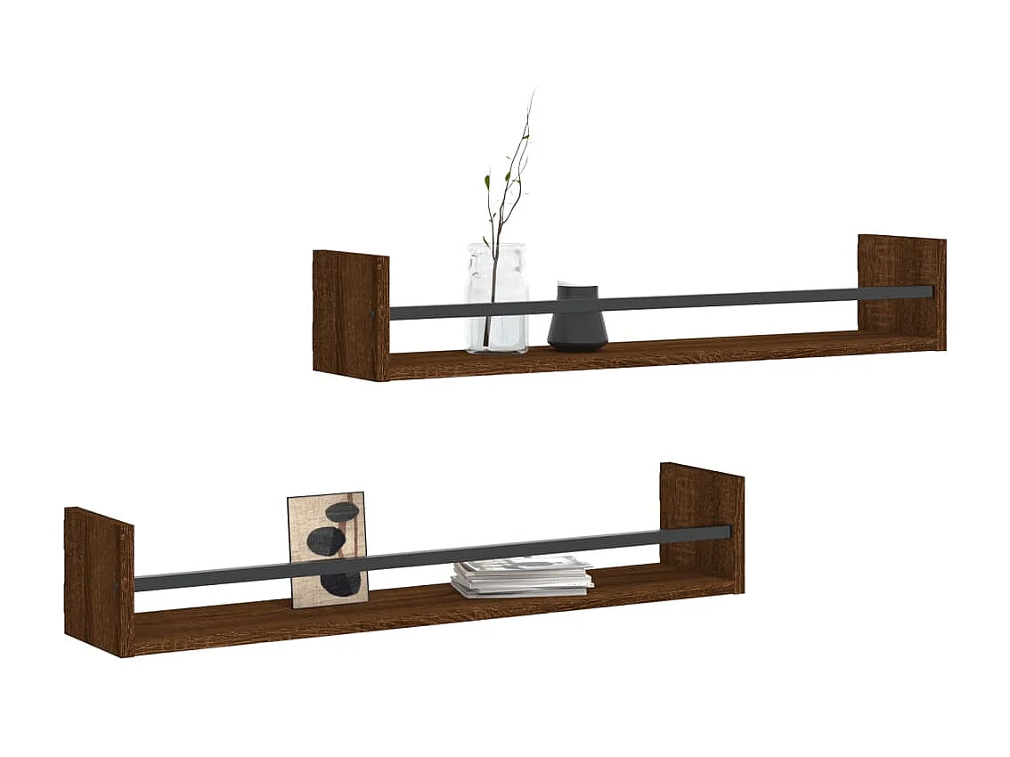 Wandschappen met stangen 2 st 80x16x14 cm bruin eikenkleur NL634043