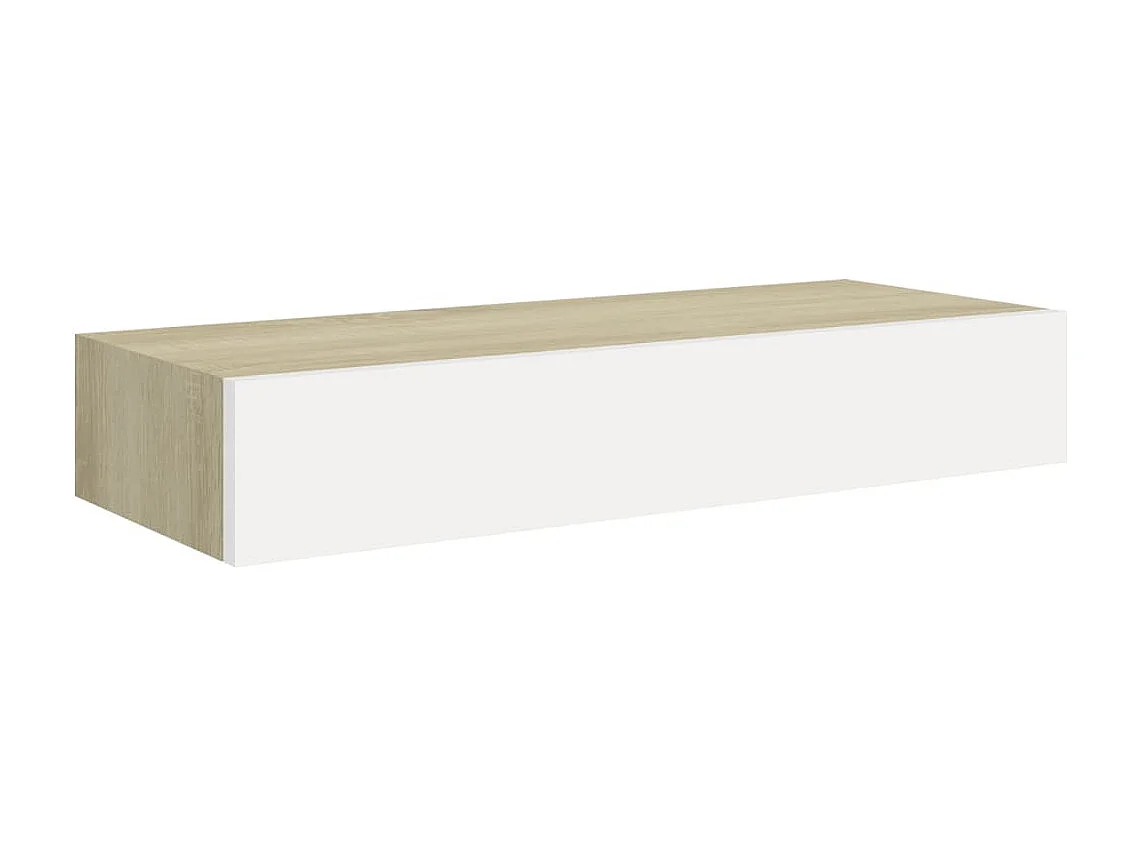 Étagère à tiroir murale chêne et blanc 60x23,5x10 cm MDF OFR11095 BonneVie Meuble