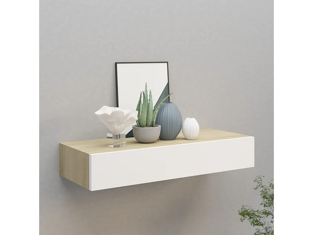 Wandschap met lade 60x23,5x10 cm MDF eikenkleurig en wit NL485532