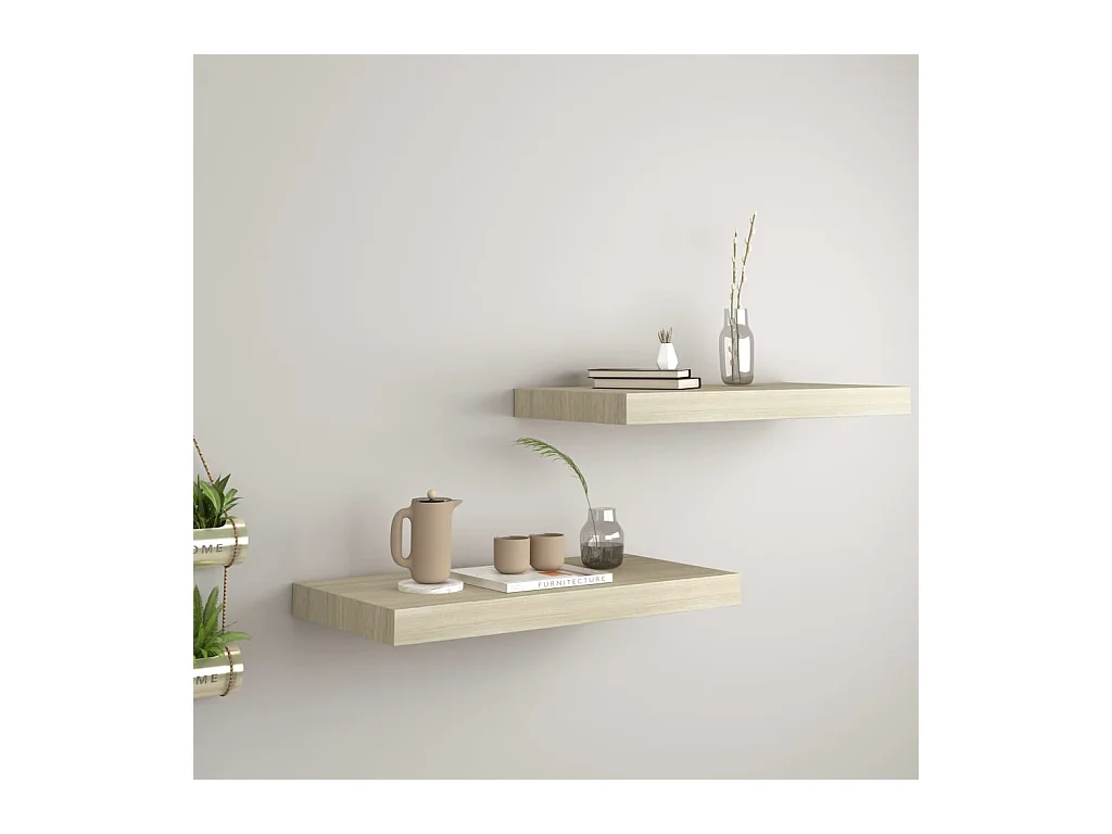 Étagères murales murales 2 pcs chêne 50x23x3,8 cm MDF OFR84981 BonneVie Meuble