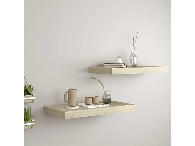 Étagères murales murales 2 pcs chêne 50x23x3,8 cm MDF OFR84981 BonneVie Meuble