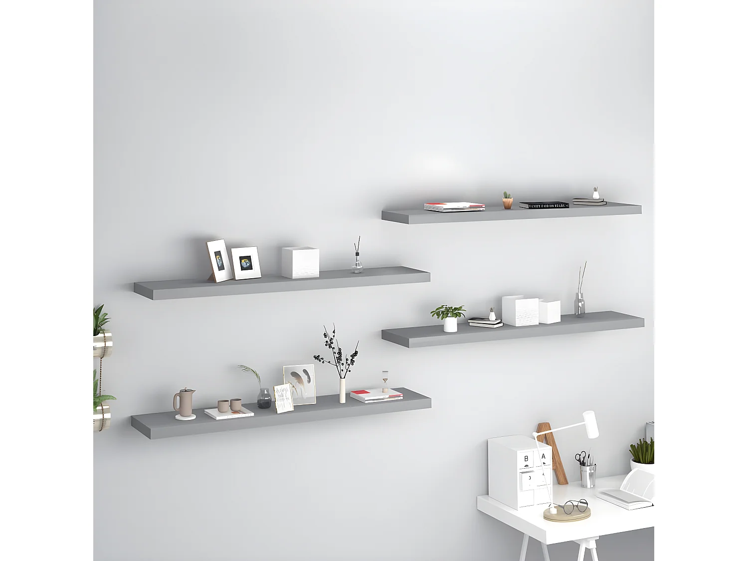 Estantes de pared pared 4 MDF gris 120x23,5x3,8 cm ES99744