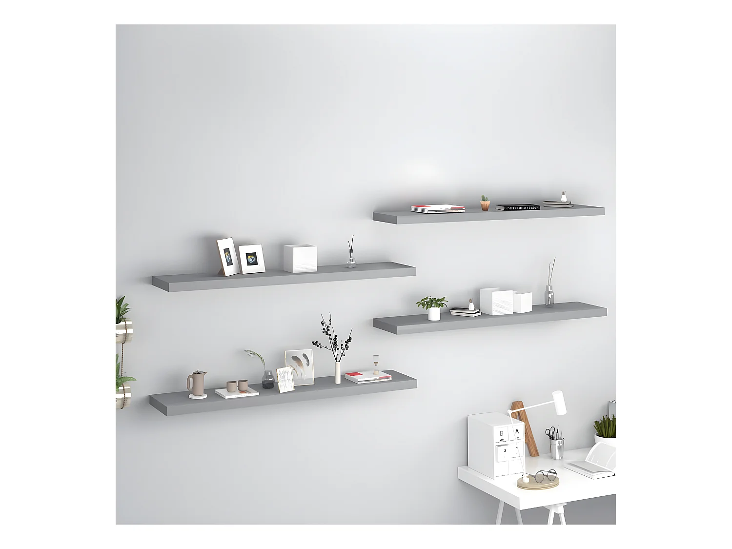 Étagères murales murales 4 pcs gris 120x23,5x3,8 cm MDF OFR15297 BonneVie Meuble
