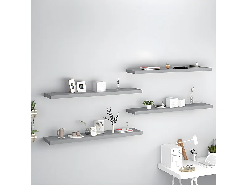 Étagères murales murales 4 pcs gris 120x23,5x3,8 cm MDF OFR15297 BonneVie Meuble