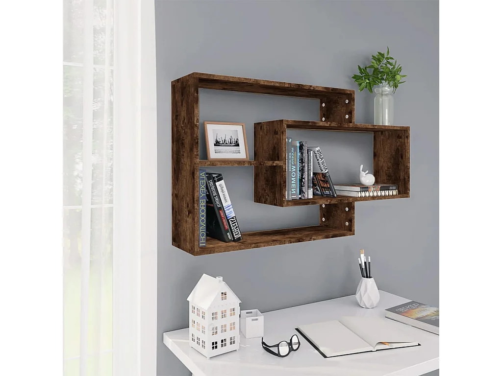 Étagère d'angle murale Chêne fumé 104x20x58,5cm Bois ingénierie OFR28518 BonneVie Meuble