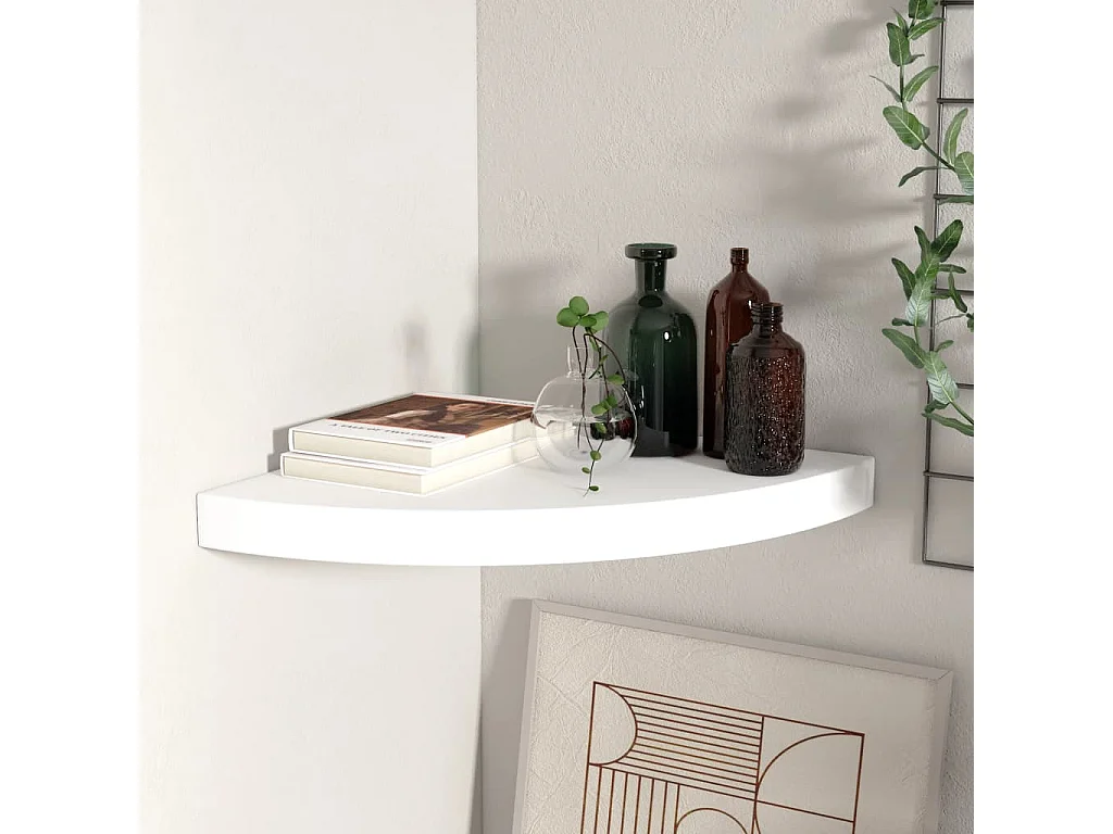 Étagère d'angle murale blanc 35x35x3,8 cm MDF OFR51263 BonneVie Meuble