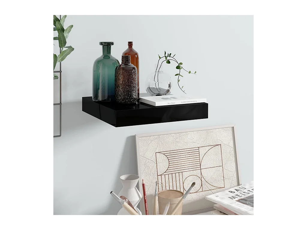 Étagère murale murale Noir brillant 23x23,5x3,8 cm MDF OFR90065 BonneVie Meuble
