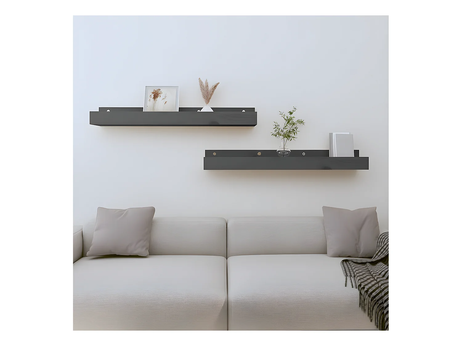 Étagères murales 2 pcs Gris 80x12x9 cm Bois de pin massif OFR92498 BonneVie Meuble