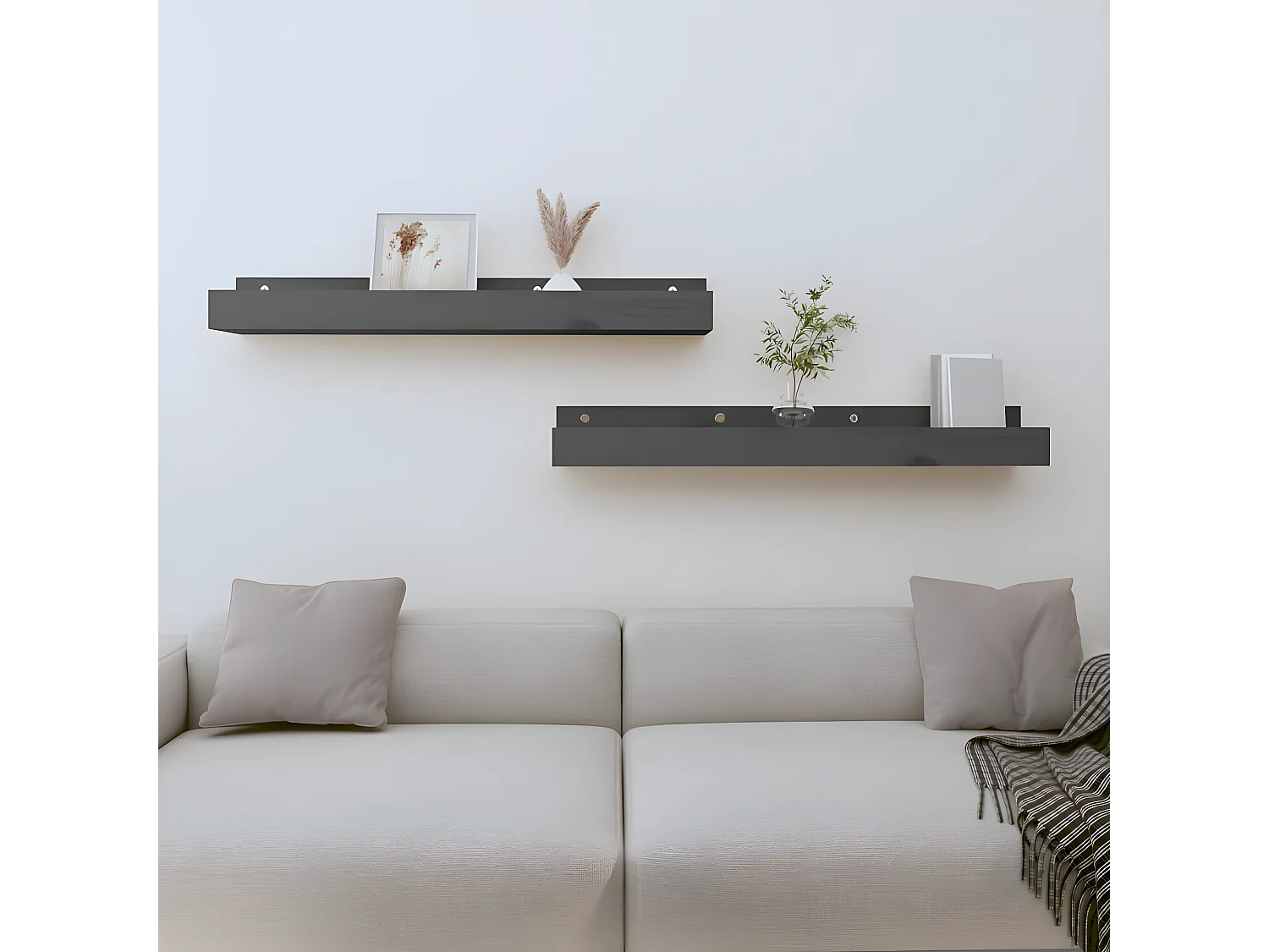 Étagères murales 2 pcs Gris 80x12x9 cm Bois de pin massif OFR92498 BonneVie Meuble