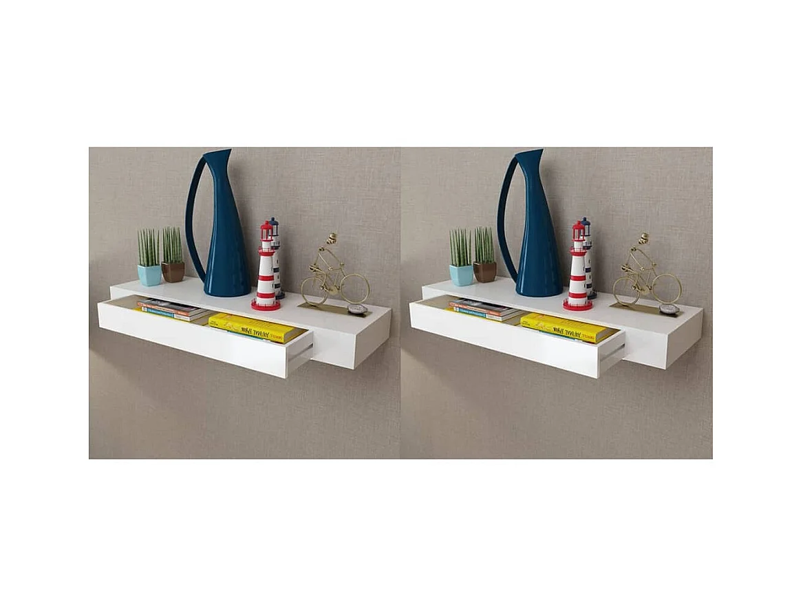 Étagères murales avec tiroirs 2 pcs Blanc 80 cm OFR25844 BonneVie Meuble
