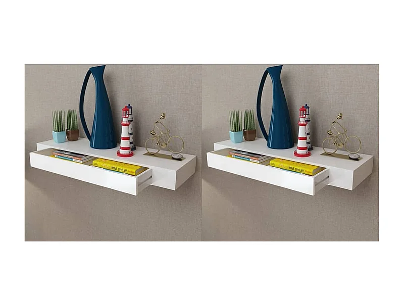 Prateleiras de parede suspensas com gavetas 2 pcs branco 80 cm PT679518