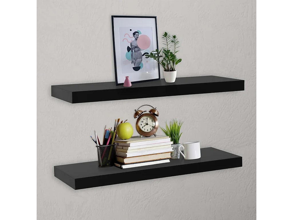 2 Pz Mensole a Muro Galleggianti Nere 100x20x3,8 cm CFW71627