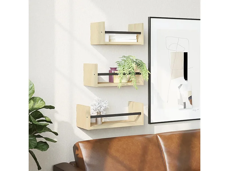 Ensemble d'étagères murales avec barres 3 pcs chêne sonoma OFR64239 BonneVie Meuble