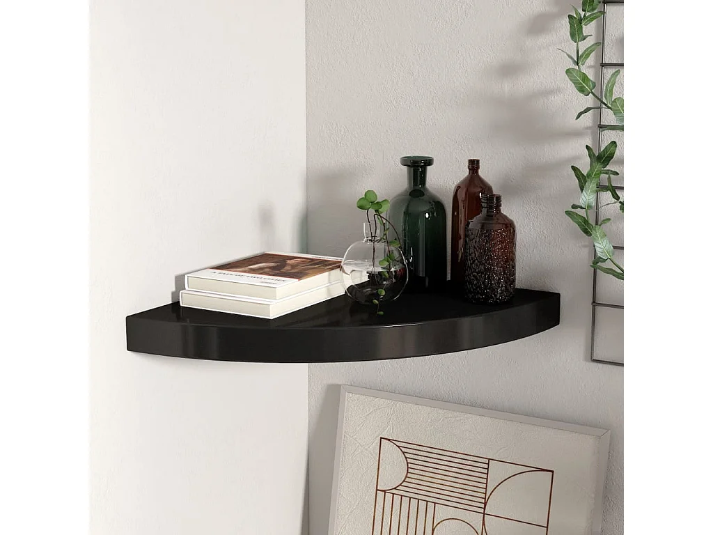 Prateleira de canto suspensa 35x35x3,8 cm MDF preto PT821202