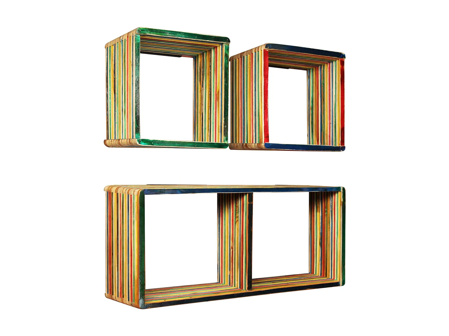 Set estantería de pared 3 uds teca maciza reciclada multicolor ES63497