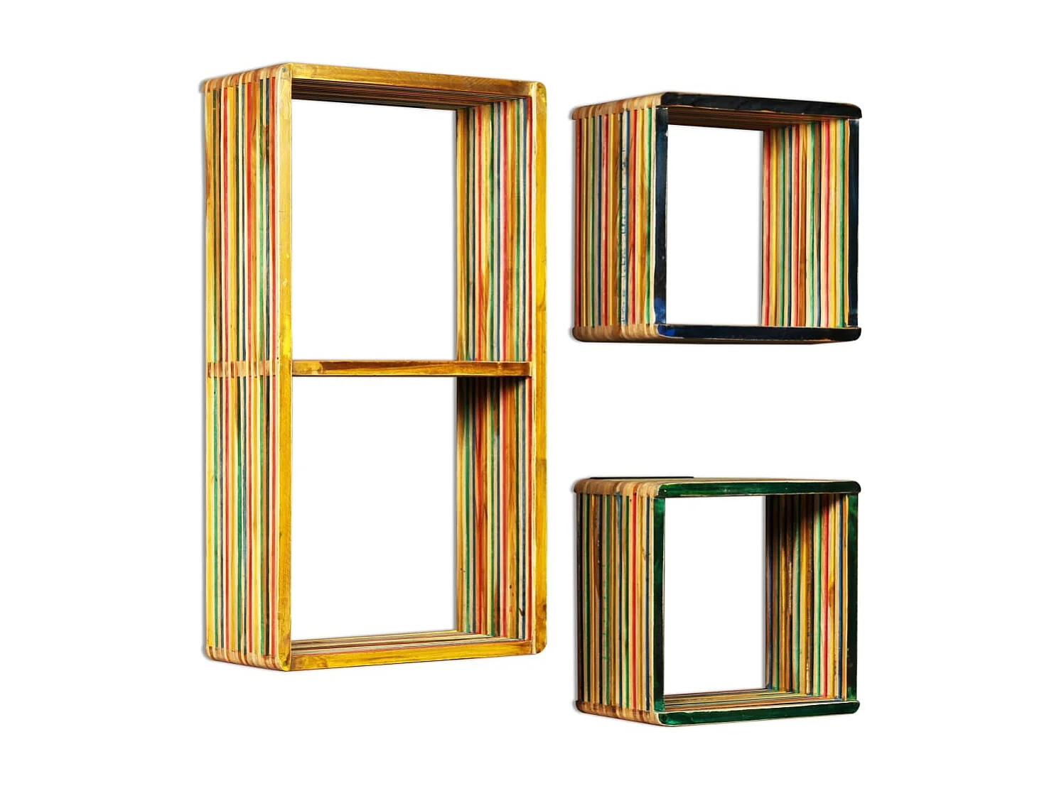 Set estantería de pared 3 uds teca maciza reciclada multicolor ES63497