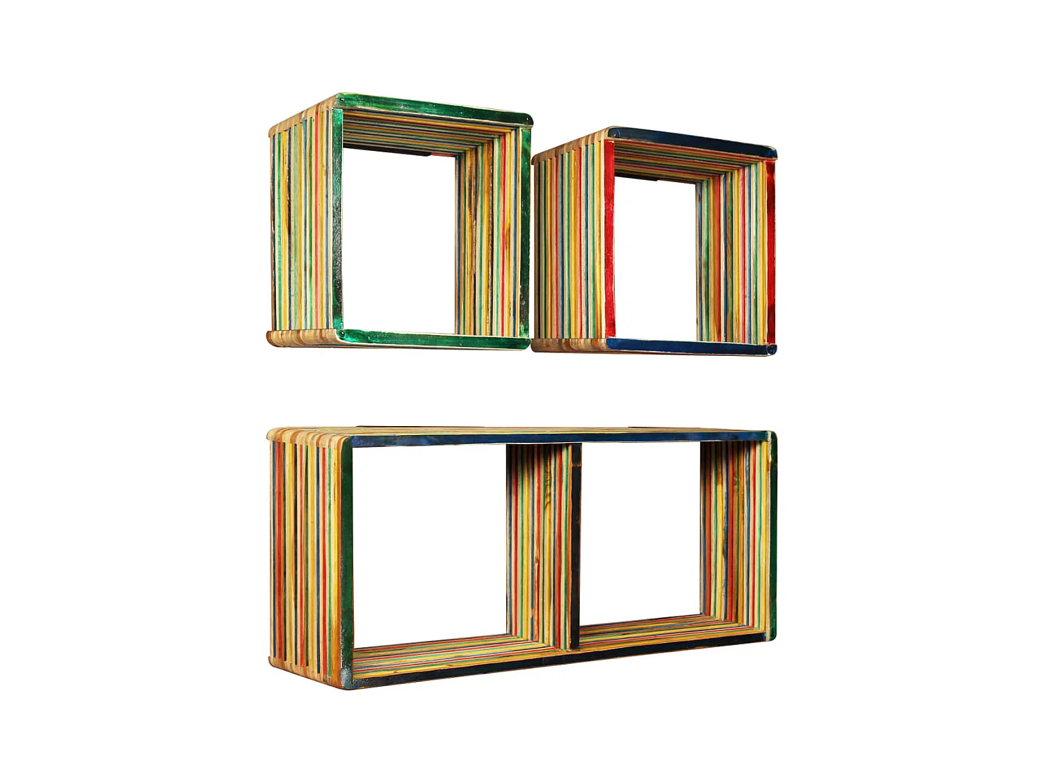 Jeu d'étagère murale 3 pcs Teck massif recyclé Multicolore OFR86230 BonneVie Meuble
