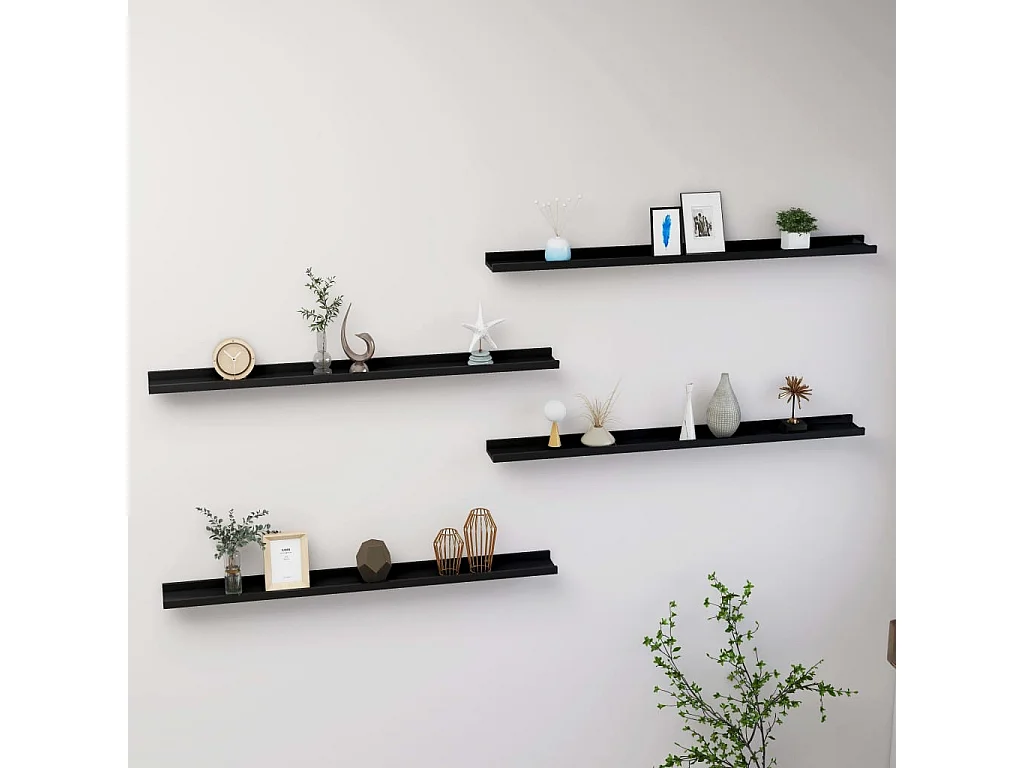 Étagères murales 4 pcs Noir 100x9x3 cm OFR47168 BonneVie Meuble