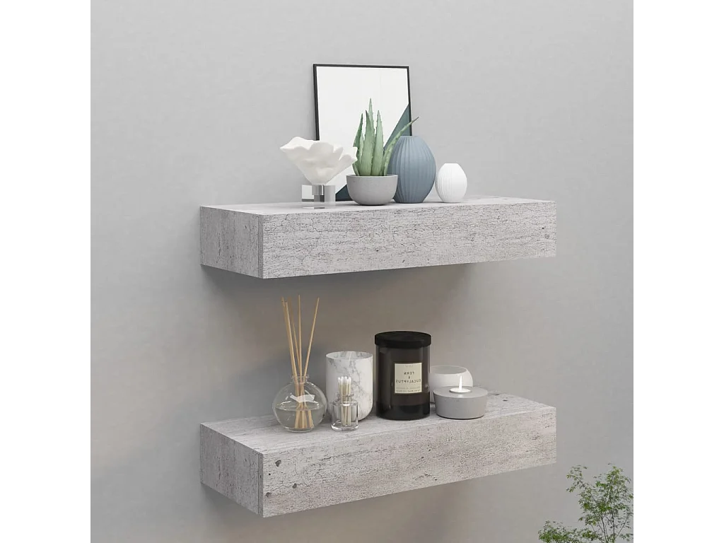 Étagères à tiroir murales 2 pcs Gris béton 60x23,5x10 cm MDF OFR62433 BonneVie Meuble