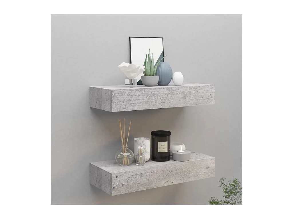 Étagères à tiroir murales 2 pcs Gris béton 60x23,5x10 cm MDF OFR62433 BonneVie Meuble