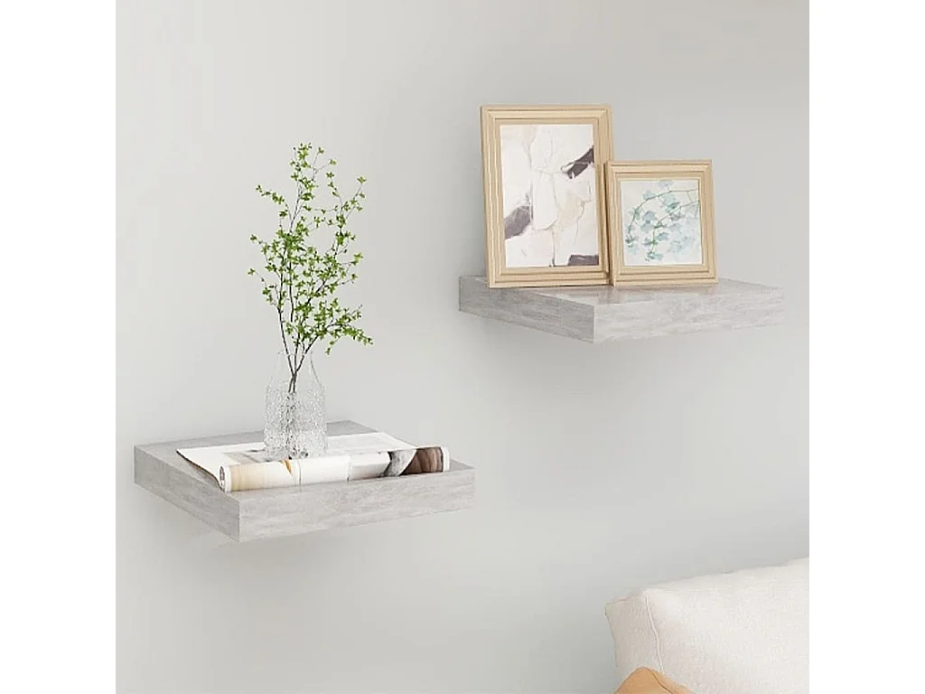 Wandschappen 2 st zwevend 23x23,5x3,8 cm MDF betongrijs NL313389