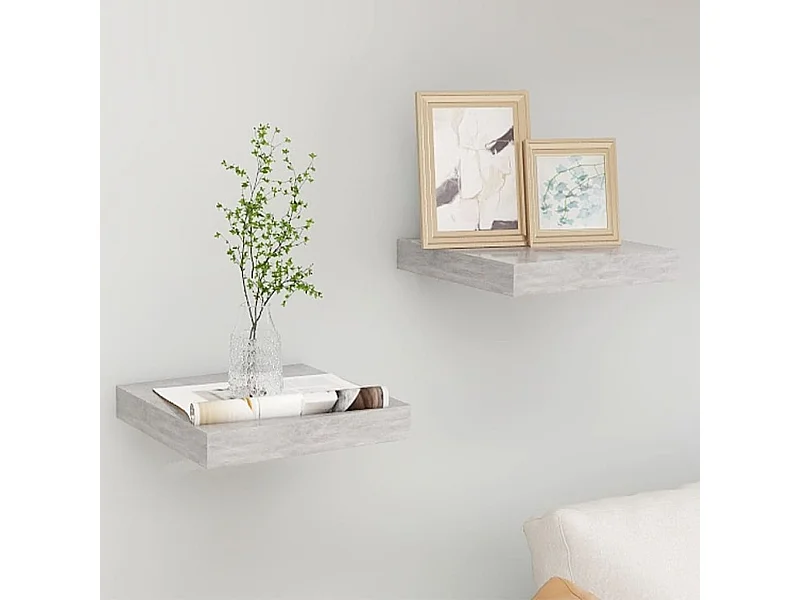 Étagères murales murales 2 pcs gris béton 23x23,5x3,8 cm MDF OFR81243 BonneVie Meuble