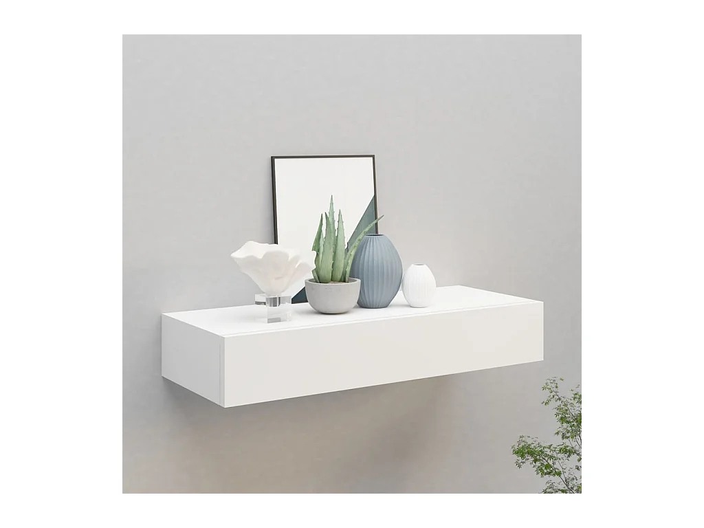Étagère à tiroir murale Blanc 60x23,5x10 cm MDF OFR78818 BonneVie Meuble