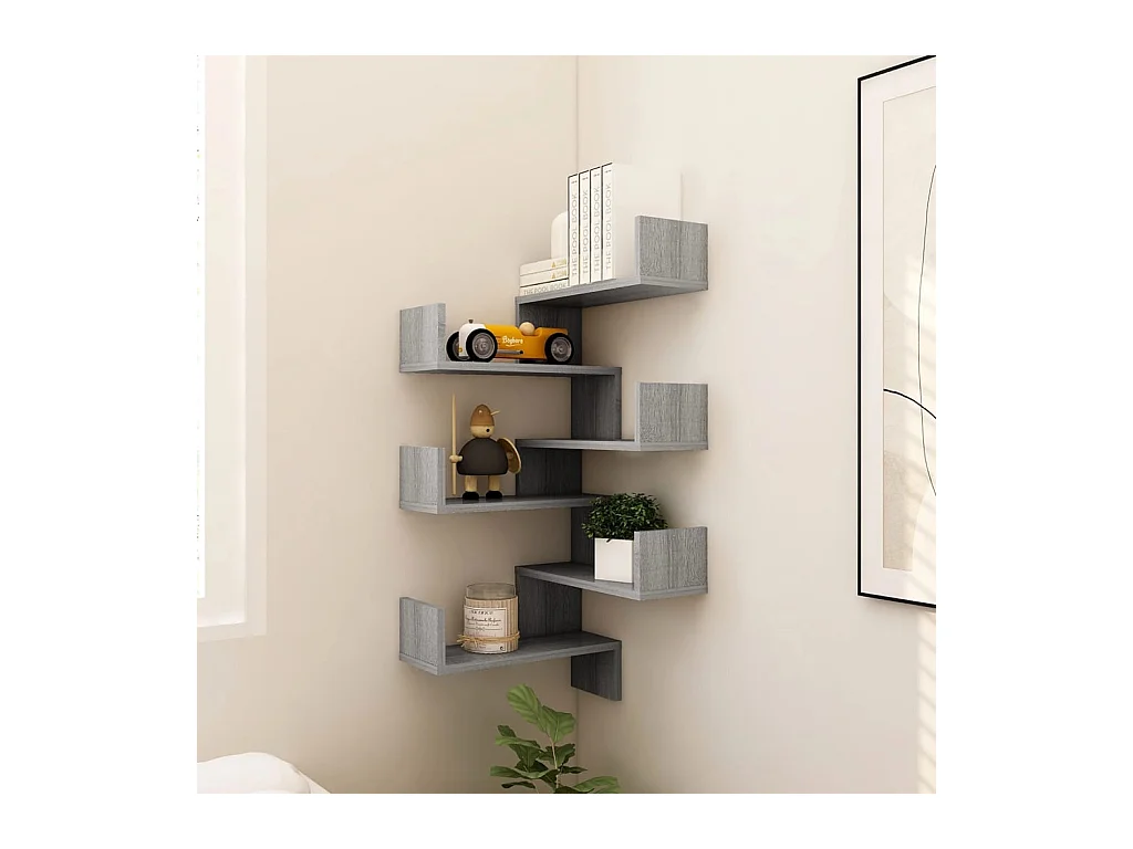 Étagères d'angle murales 2 pcs Sonoma gris 40x40x50 cm Bois OFR32792 BonneVie Meuble