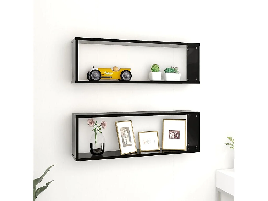 Estantes cubo de pared 2 uds contrachapado negro 80x15x26,5 cm ES26937