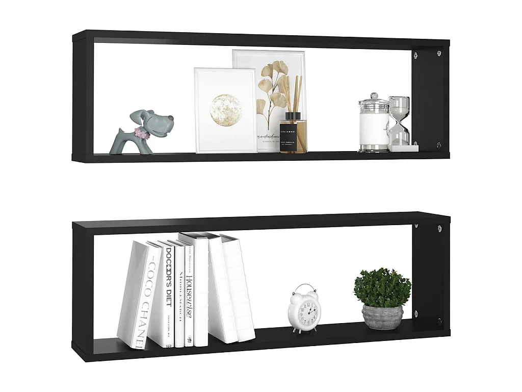 Estantes cubo de pared 2 uds contrachapado negro 80x15x26,5 cm ES26937