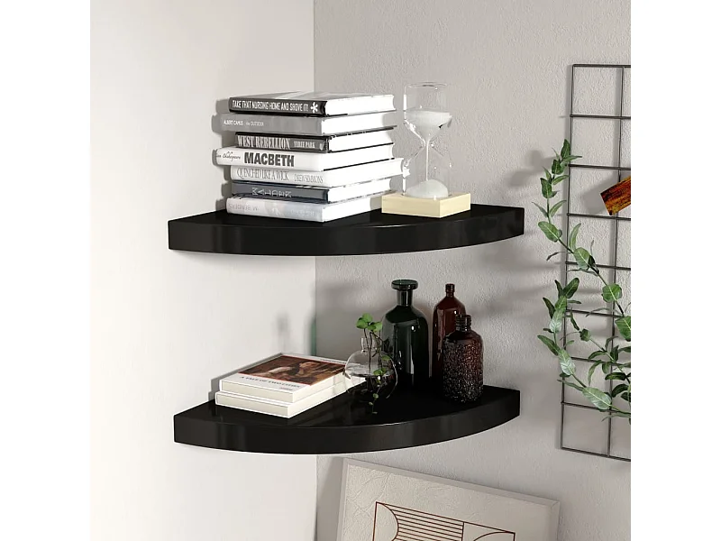Prateleiras de canto suspensas 2 pcs 35x35x3,8cm MDF preto PT722760