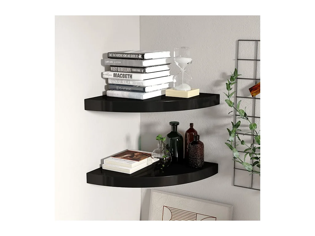 Étagères d'angle murales 2 pcs noir 35x35x3,8 cm MDF OFR24623 BonneVie Meuble