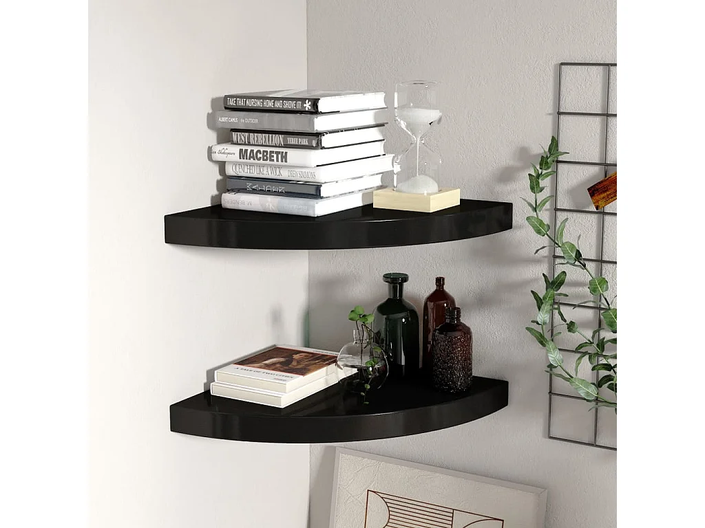 Prateleiras de canto suspensas 2 pcs 35x35x3,8cm MDF preto PT722760