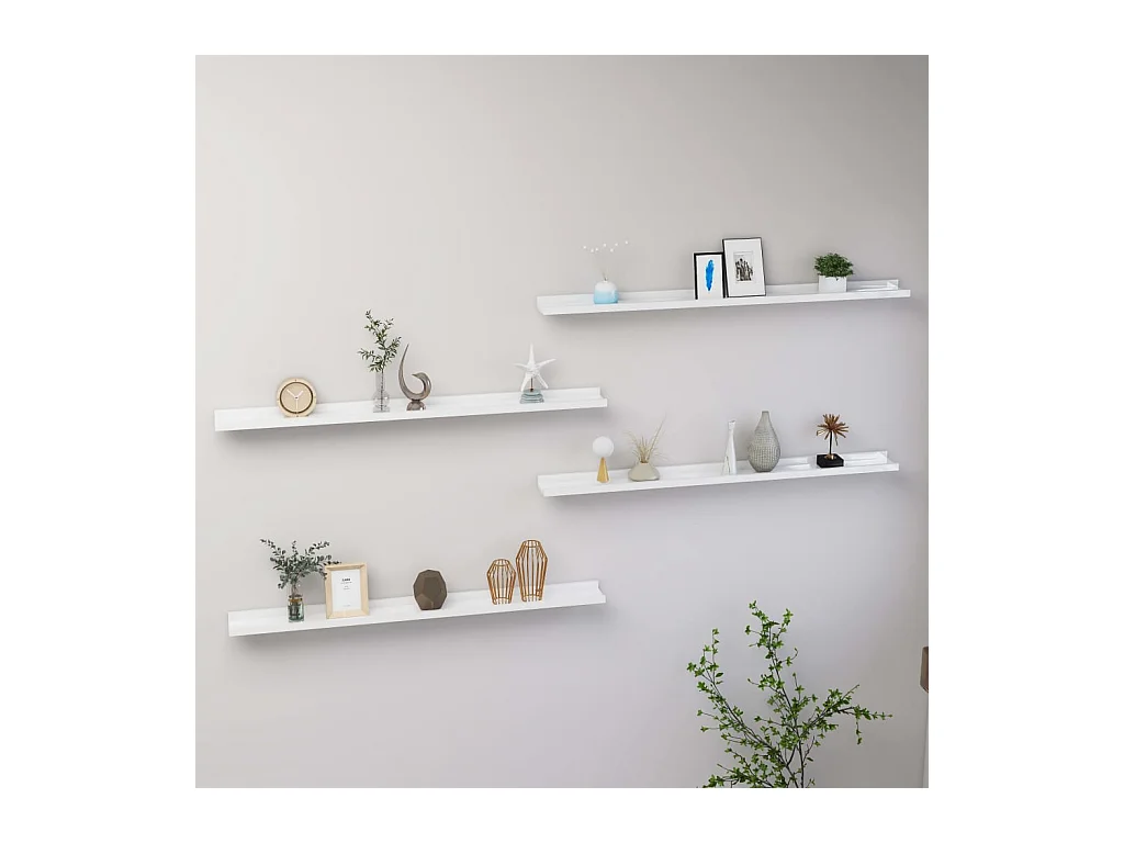Étagères murales 4 pcs Blanc brillant 100x9x3 cm OFR83791 BonneVie Meuble