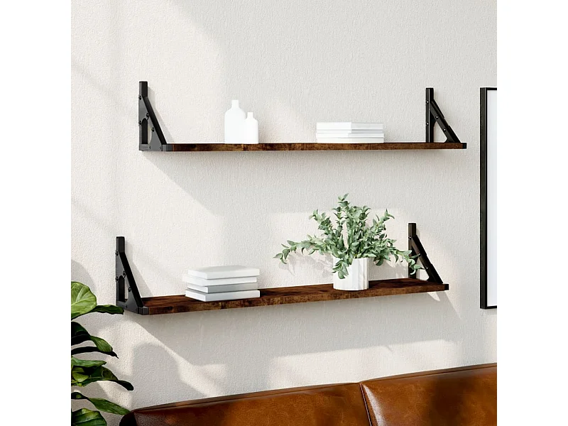 Estante pared 2uds madera ingeniería roble ahumado 80x15x15,5cm ES26825