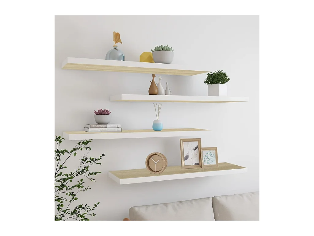 Étagères murales 4 pcs Chêne et blanc 90x23,5x3,8 cm MDF OFR70024 BonneVie Meuble