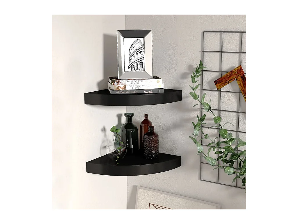 Étagères d'angle murales 2 pcs noir 25x25x3,8 cm MDF OFR18376 BonneVie Meuble