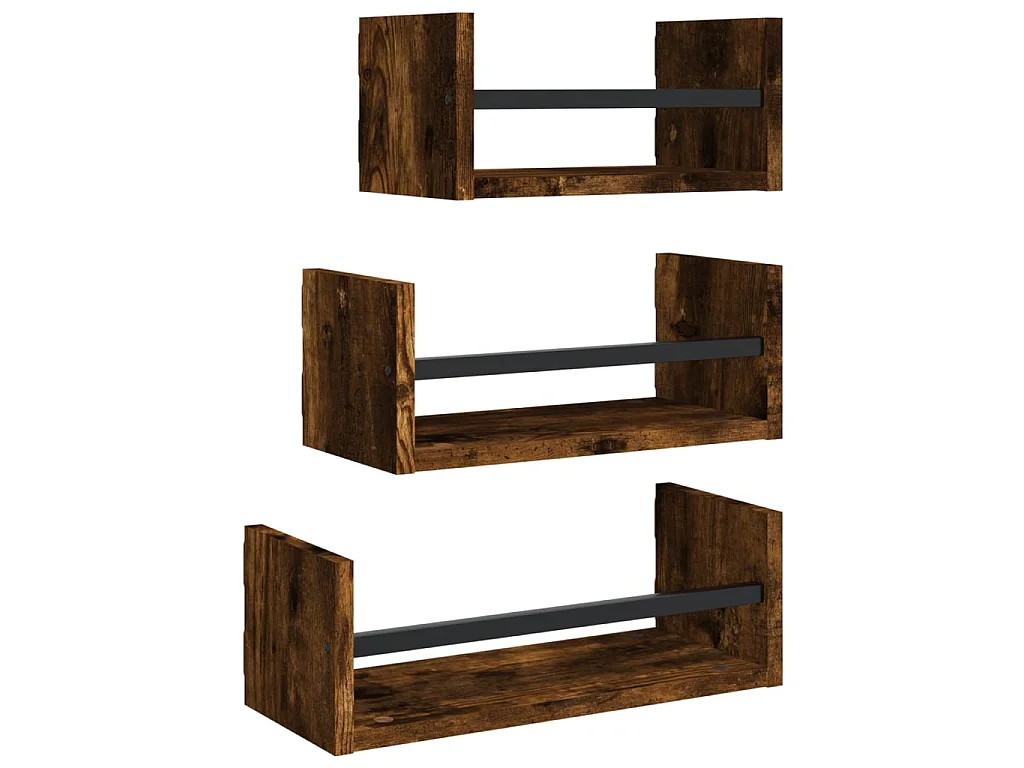 Ensemble d'étagères murales avec barres 3 pcs chêne fumé OFR19967 BonneVie Meuble