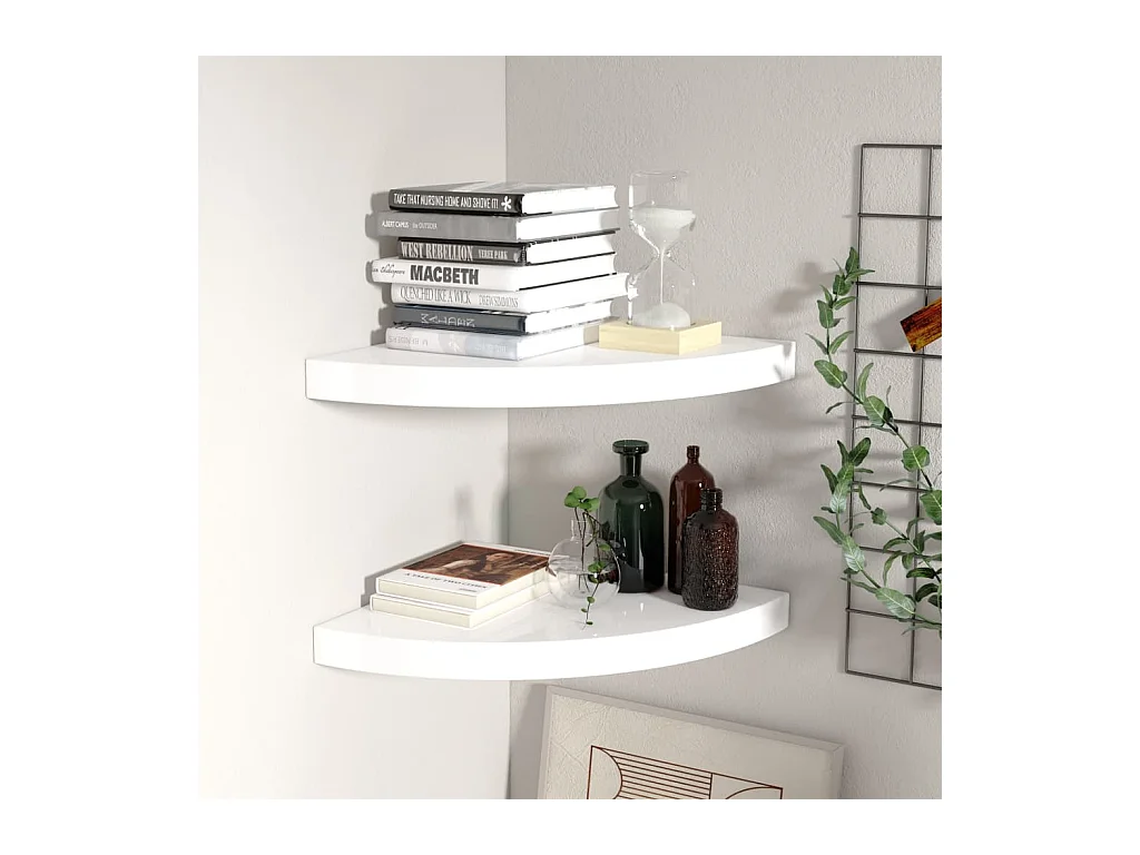 Étagères d'angle murales 2pcs blanc brillant 35x35x3,8cm MDF OFR75036 BonneVie Meuble