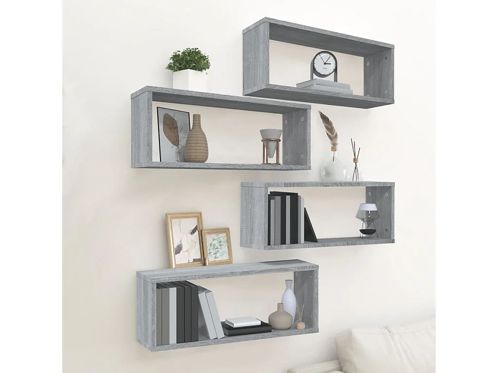 Estantes cúbicos de pared 4 uds madera gris Sonoma 60x15x23 cm ES810149