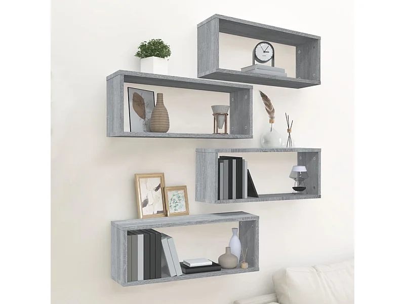 Étagères murales cube 4 pcs Sonoma gris 60x15x23 cm Bois OFR92887 BonneVie Meuble
