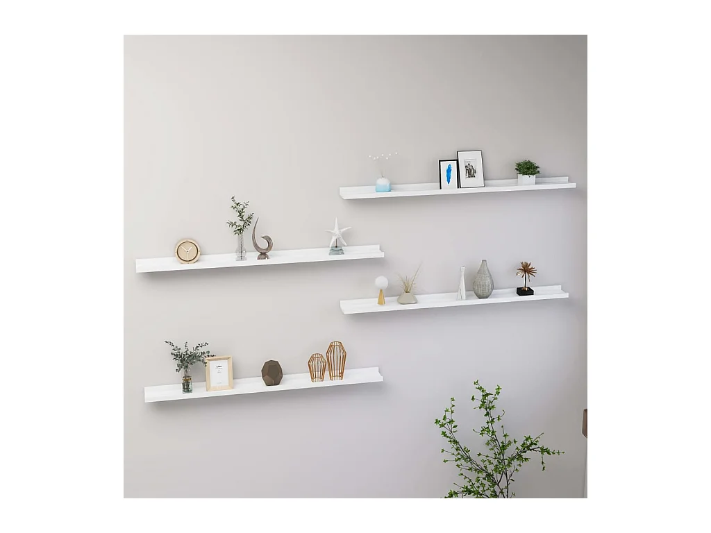 Étagères murales 4 pcs Blanc 100x9x3 cm OFR95172 BonneVie Meuble
