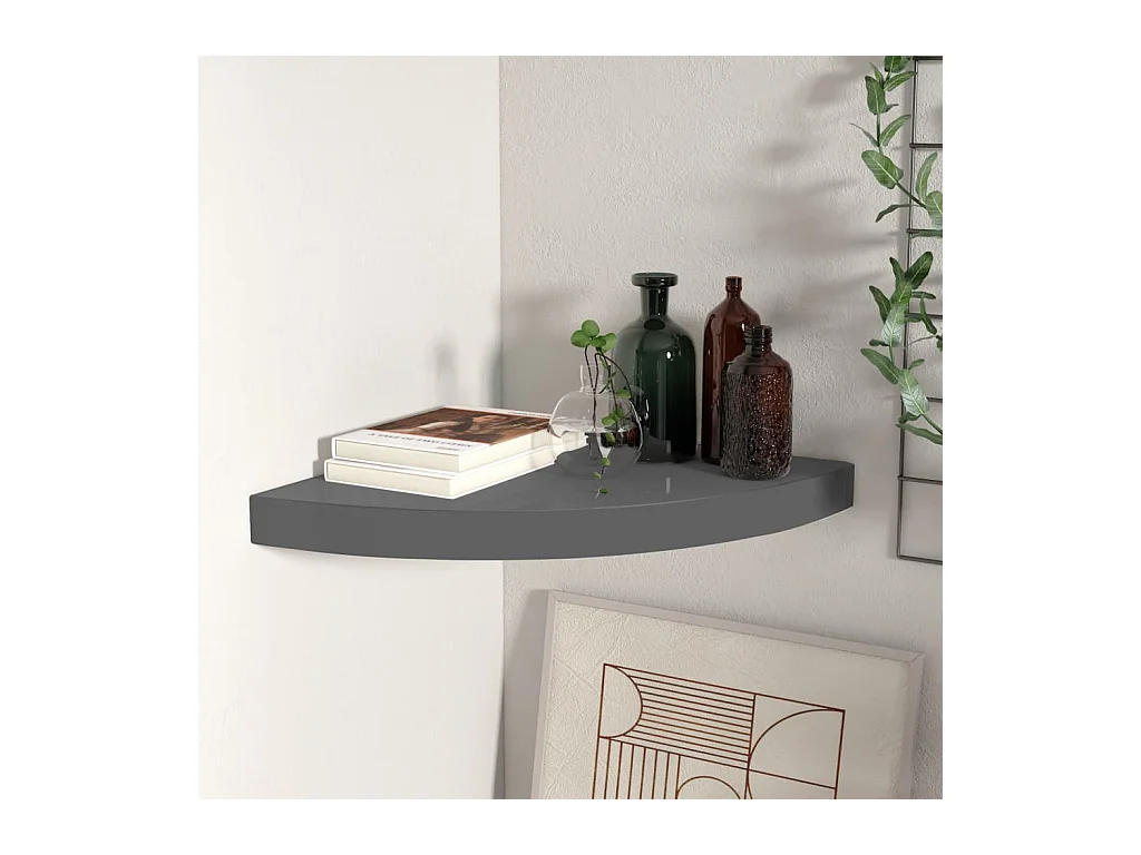 Étagère d'angle murale gris brillant 35x35x3,8 cm MDF OFR90917 BonneVie Meuble