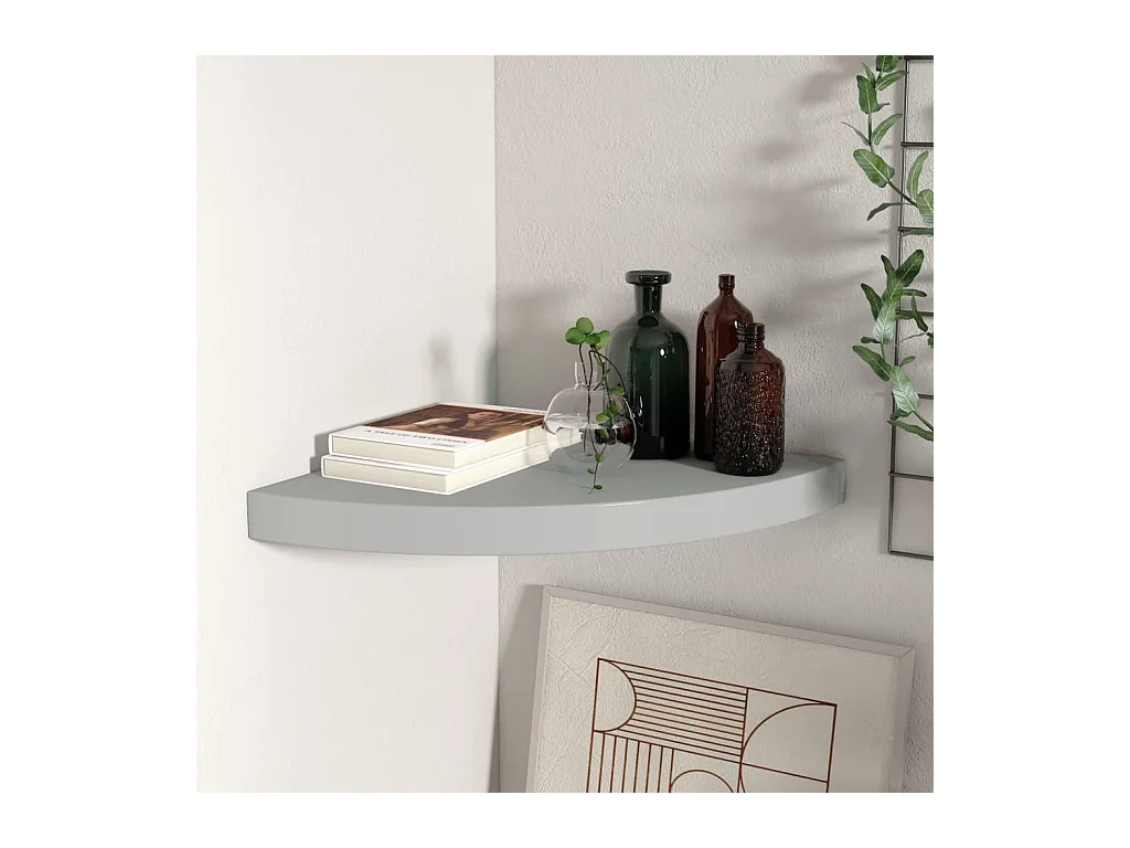 Étagère d'angle murale gris 35x35x3,8 cm MDF OFR32899 BonneVie Meuble